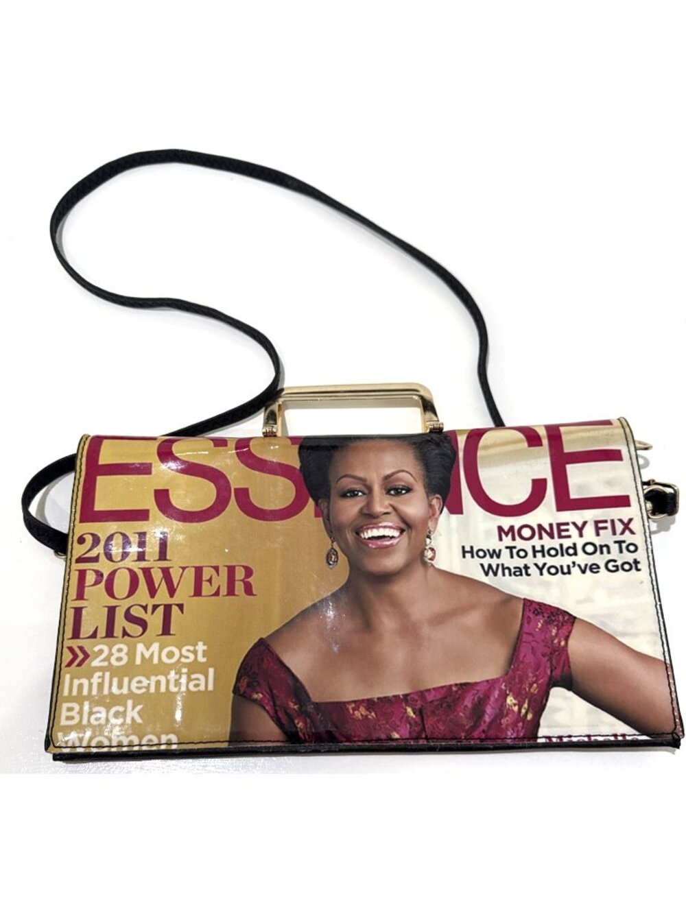 Michelle Obama Essence Magazine Cover Handbag Purse Gold Tone Handles Strap